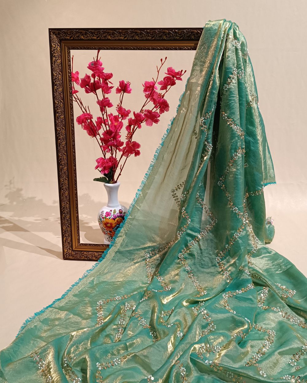 Space Silk Work Light Sea Green Colour 46 Inches Width