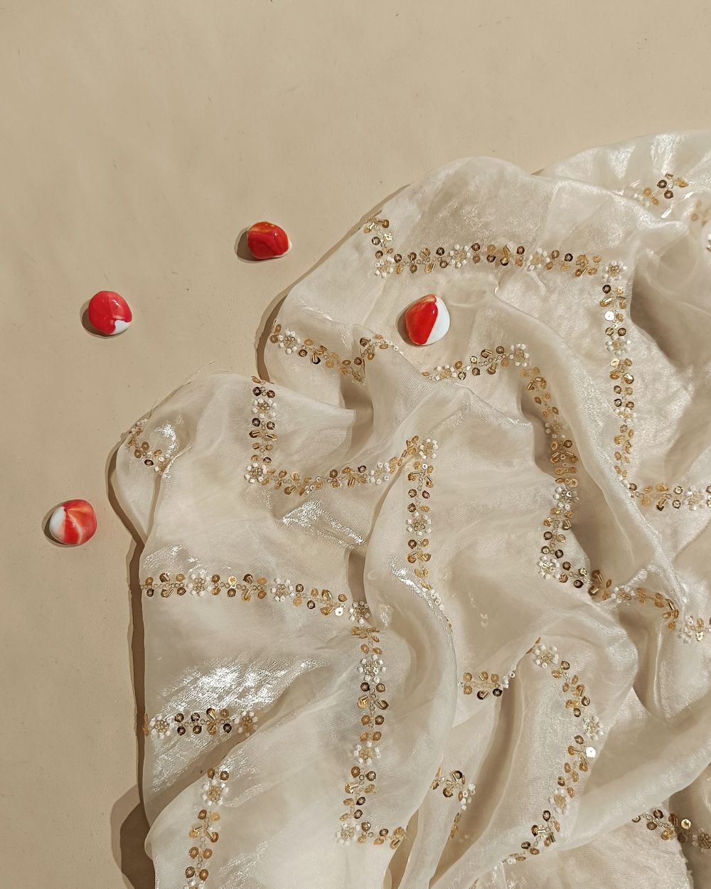 Space Silk Work Off White Colour 46 Inches Width