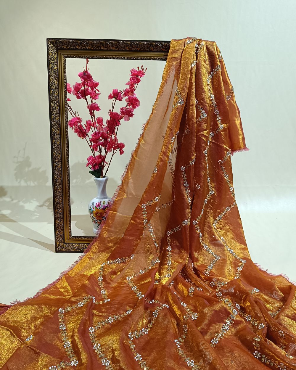 Space Silk Work Dark Pumpkin Colour 46 Inches Width