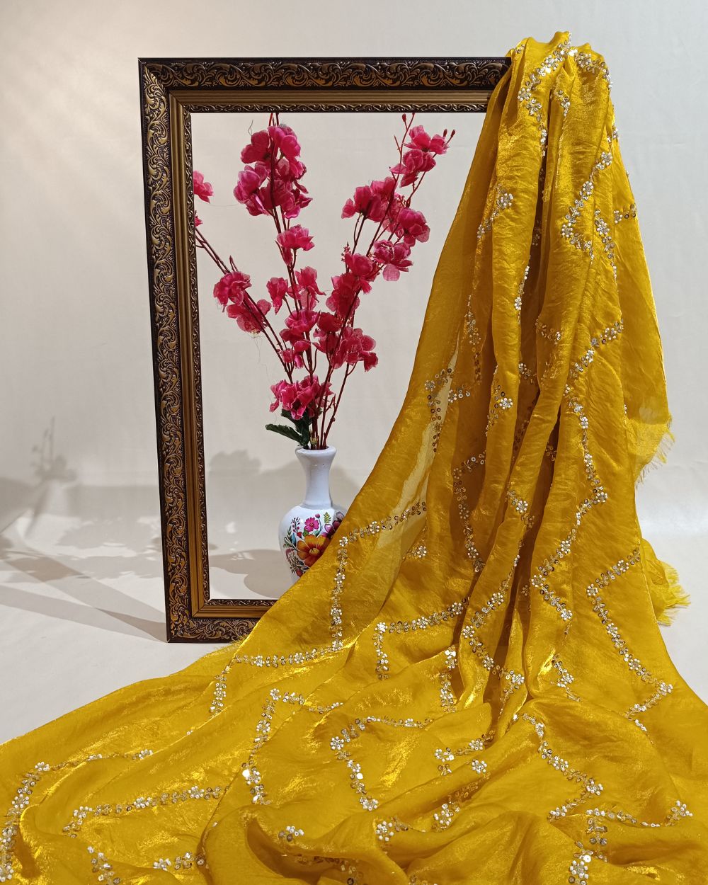 Space Silk Work Mango Yellow Colour 46 Inches Width