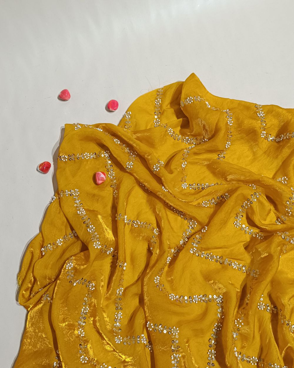 Space Silk Work Mango Yellow Colour 46 Inches Width
