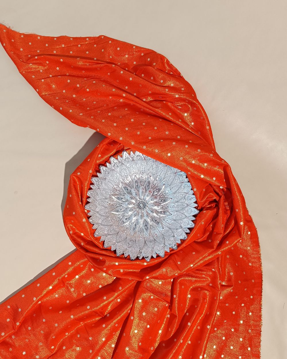 Cosmos Butti Work Orange Colour 42 Inches Width