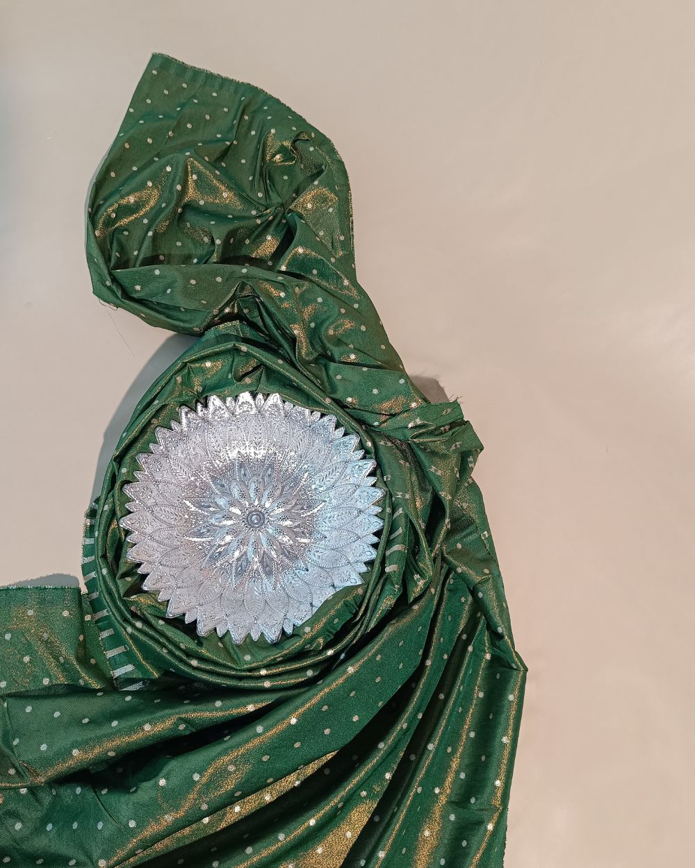 Cosmos Butti Work Green Colour 42 Inches Width