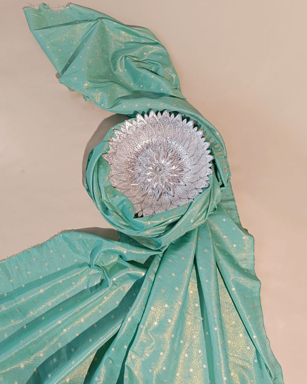 Cosmos Butti Work Pastel Turquoise Colour 42 Inches Width