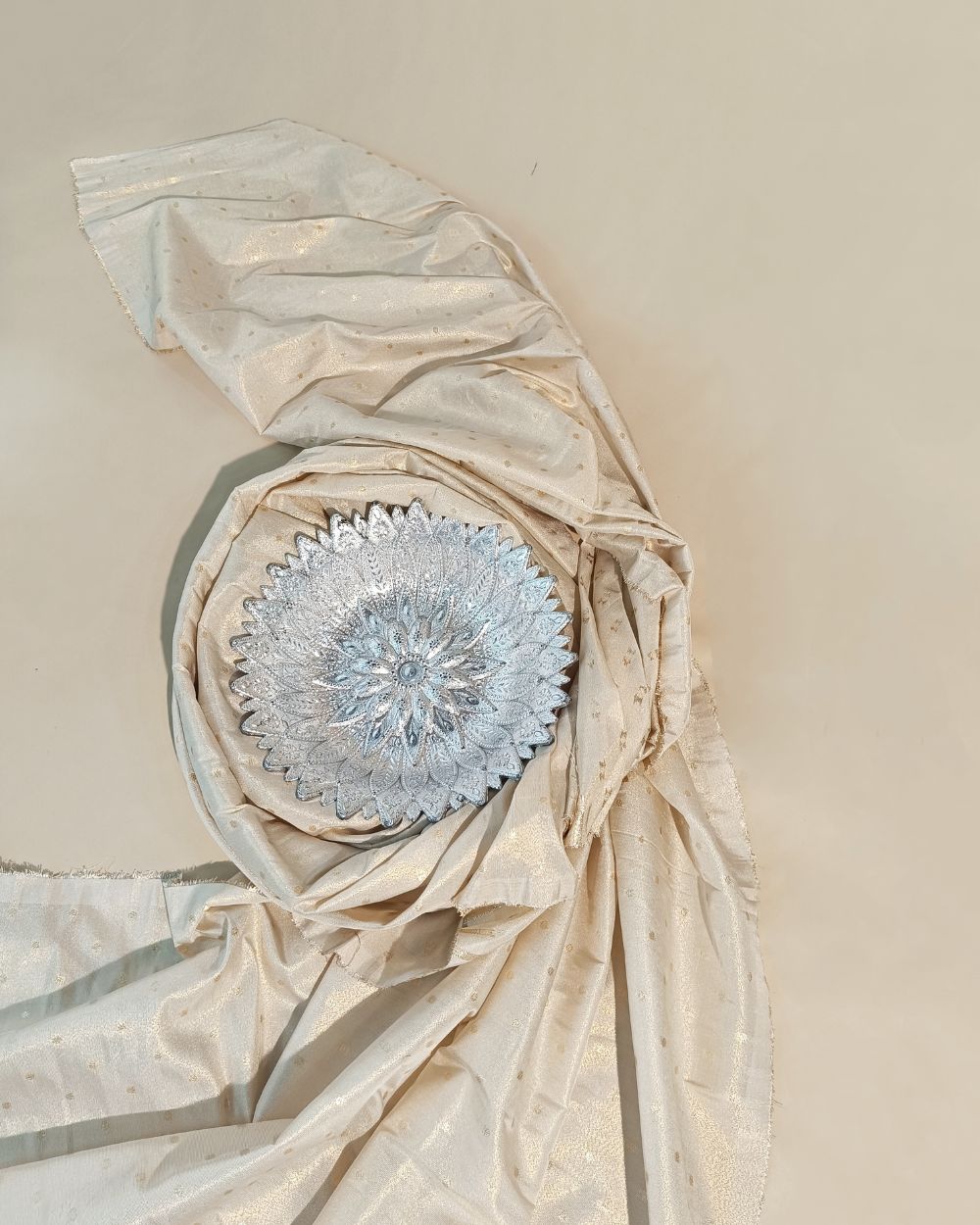 Cosmos Butti Work Off White Colour 42 Inches Width