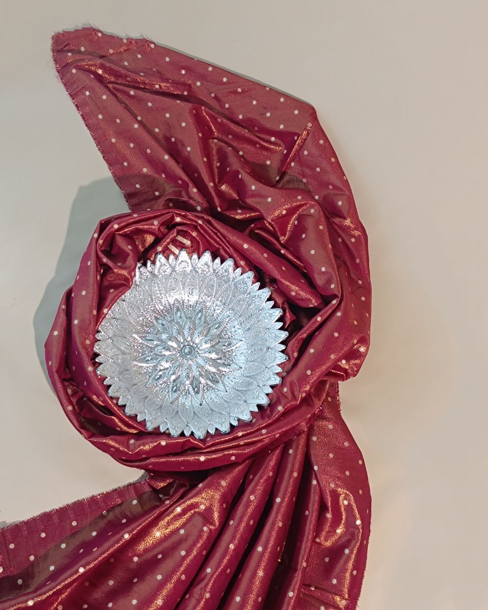 Cosmos Butti Work Wine Colour 42 Inches Width