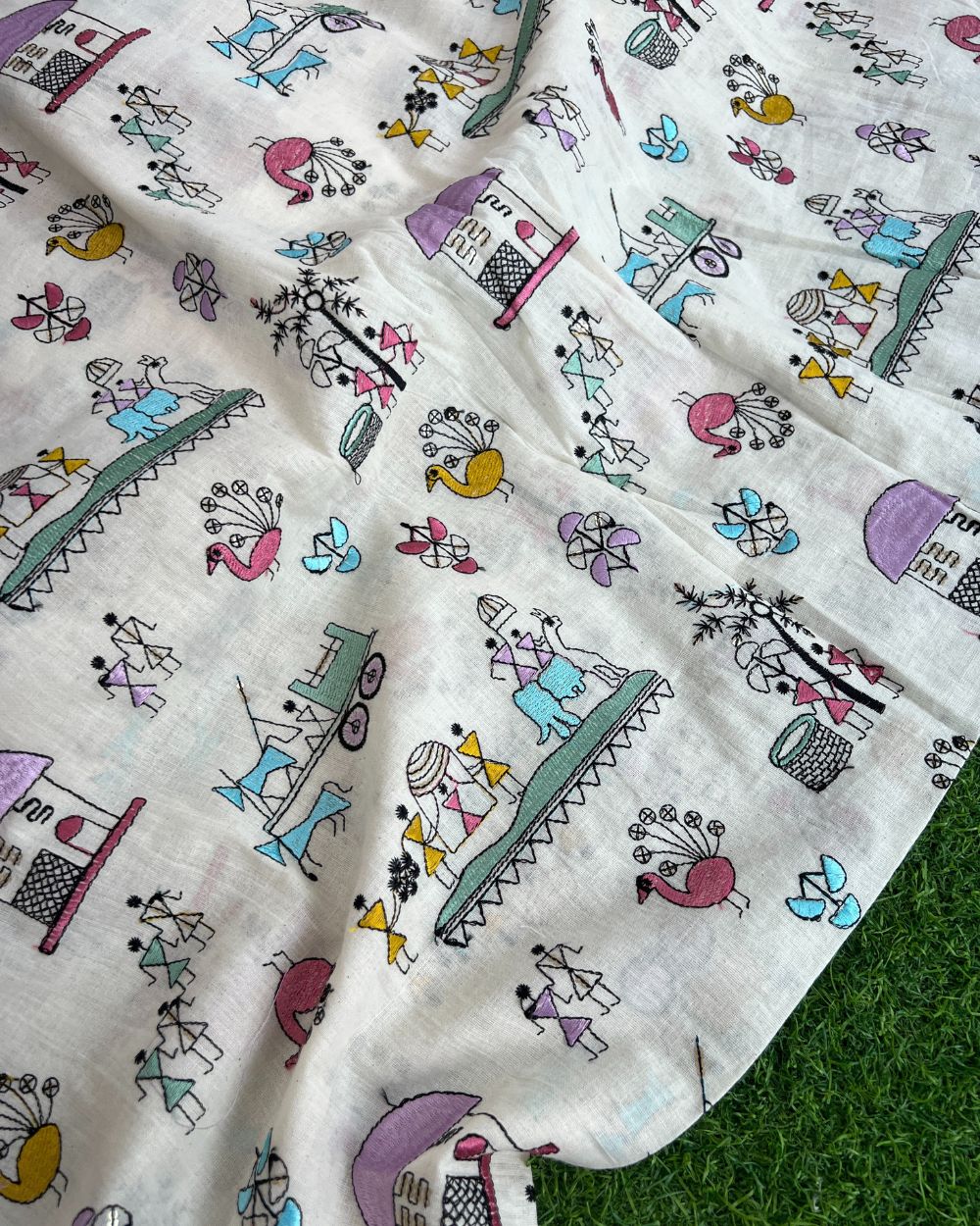 Kora Cotton Work Off-White Colour 45 Inches Width