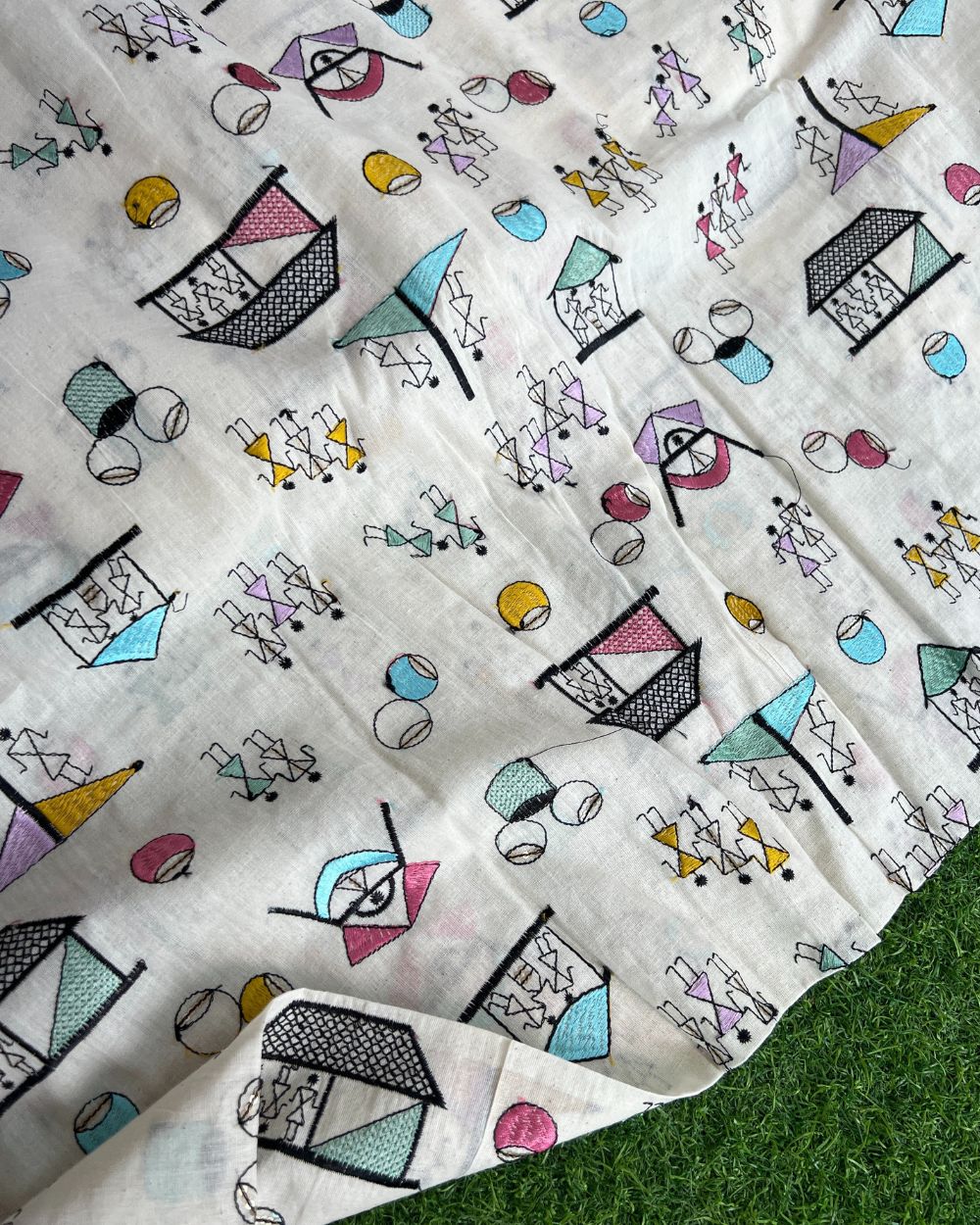 Kora Cotton Work Off-White Colour 45 Inches Width