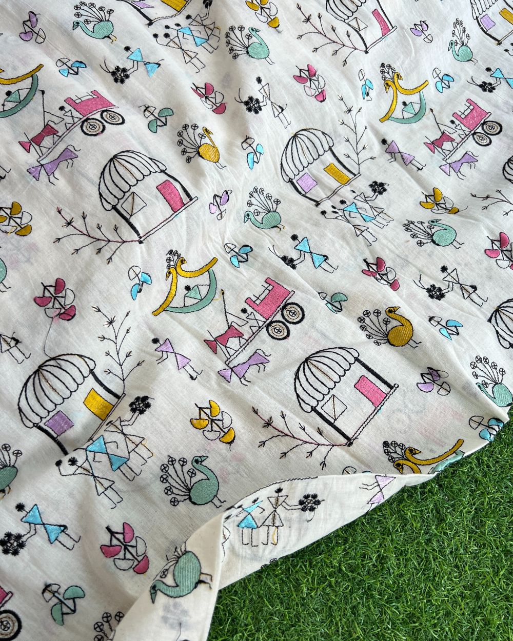 Kora Cotton Work Off-White Colour 45 Inches Width