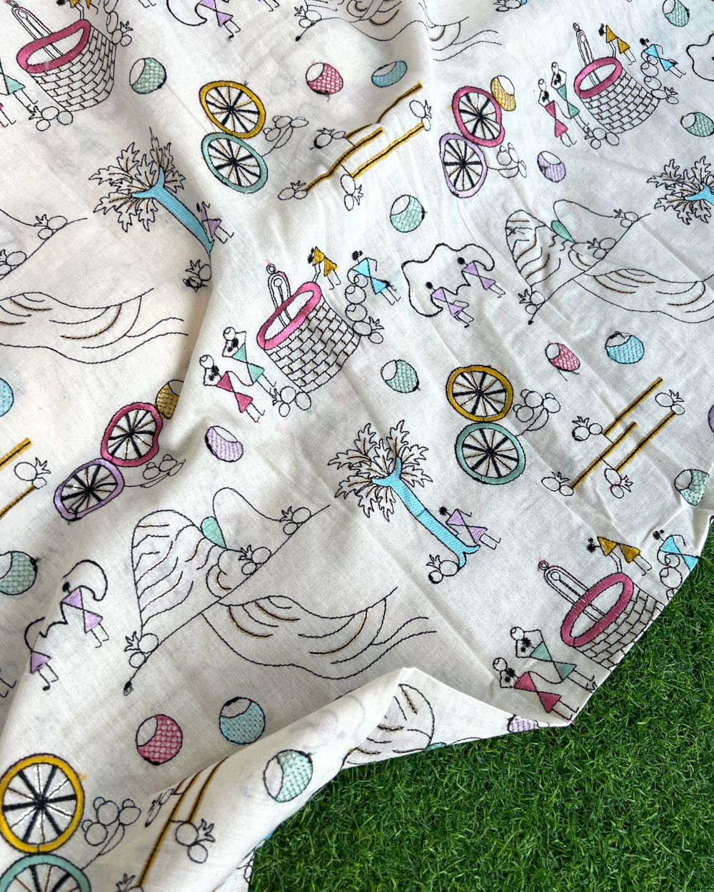 Kora Cotton Work Off-White Colour 45 Inches Width