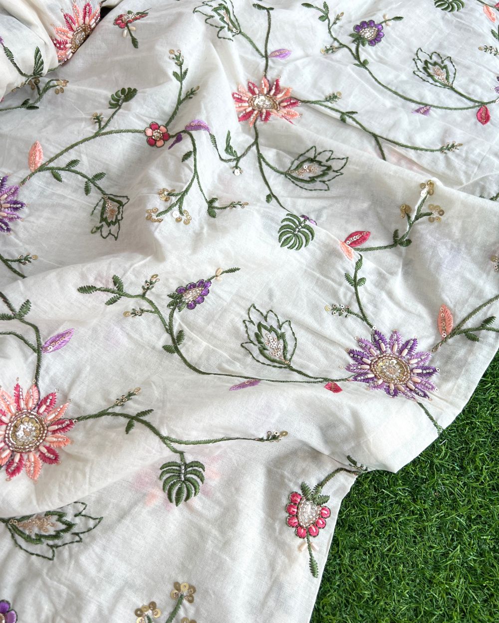 Kora Cotton Work Off-White Colour 45 Inches Width