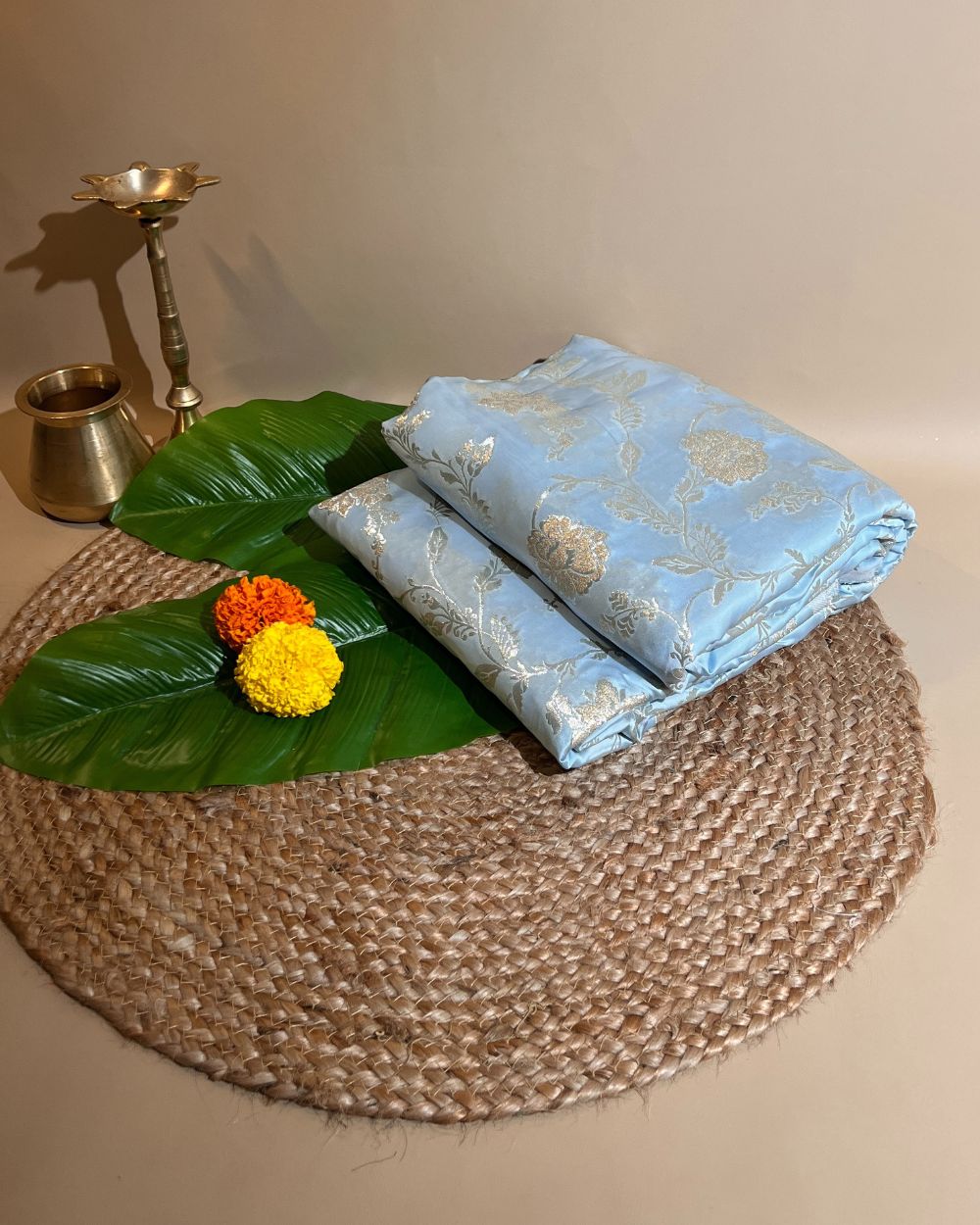 Premium Dola Silk Banarasi Pastel Blue Colour 44 Inches Width