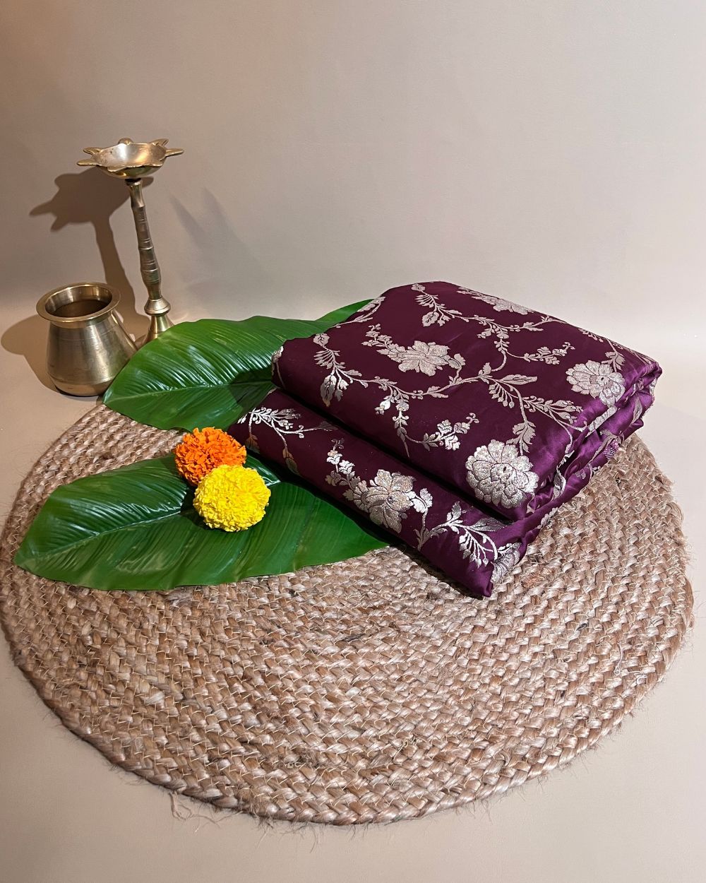 Premium Dola Silk Banarasi Wine Colour 44 Inches Width