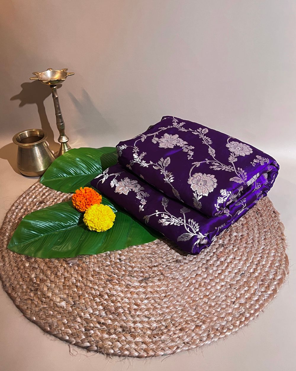 Premium Dola Silk Banarasi Purple Colour 44 Inches Width