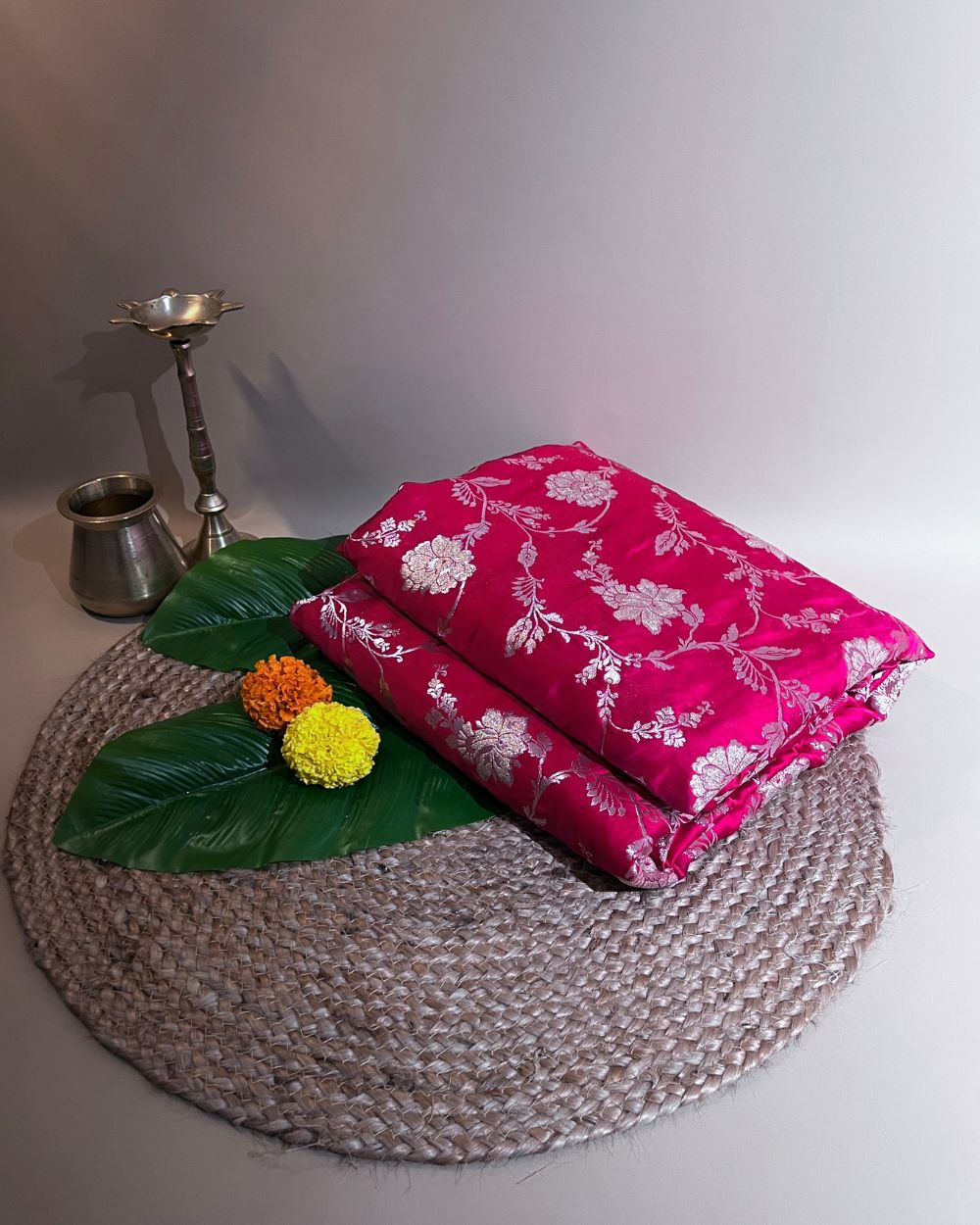 Premium Dola Silk Banarasi Rani Pink Colour 44 Inches Width