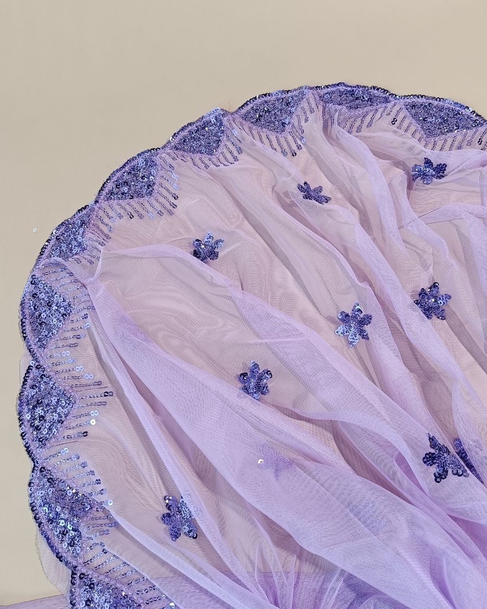 Net Work with Cutwork Border Lavender Colour 44 Inches Width