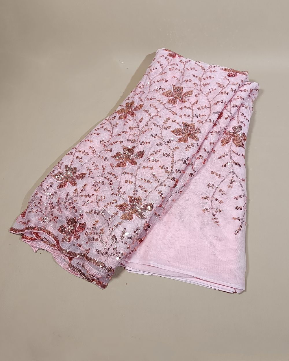 Net Work Light Peach Colour 56 Inches Width