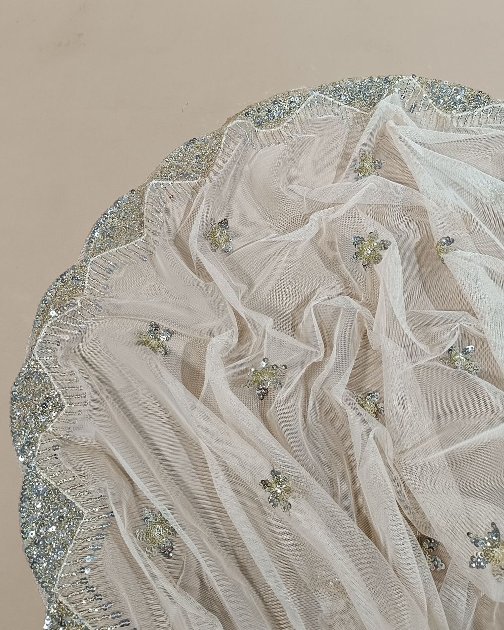 Net Work with Cutwork Border Off White Colour 44 Inches Width