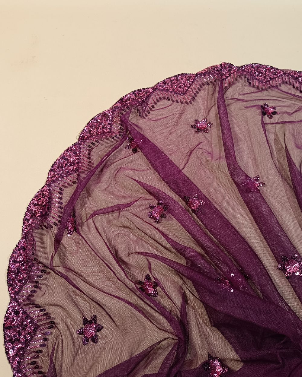 Net Work with Cutwork Border Wine Colour 44 Inches Width