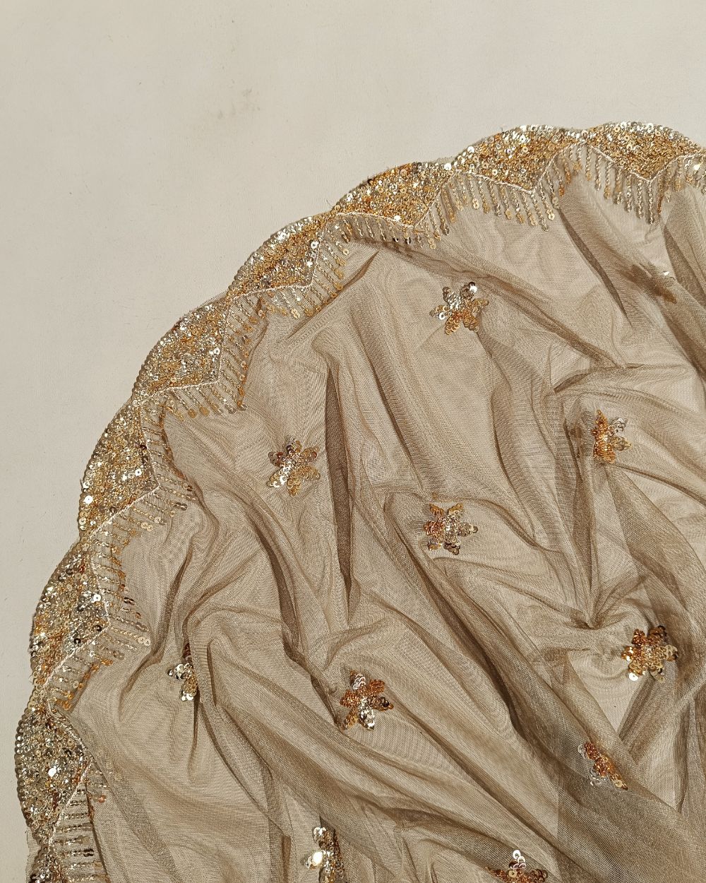 Net Work with Cutwork Border Golden Colour 42 Inches Width