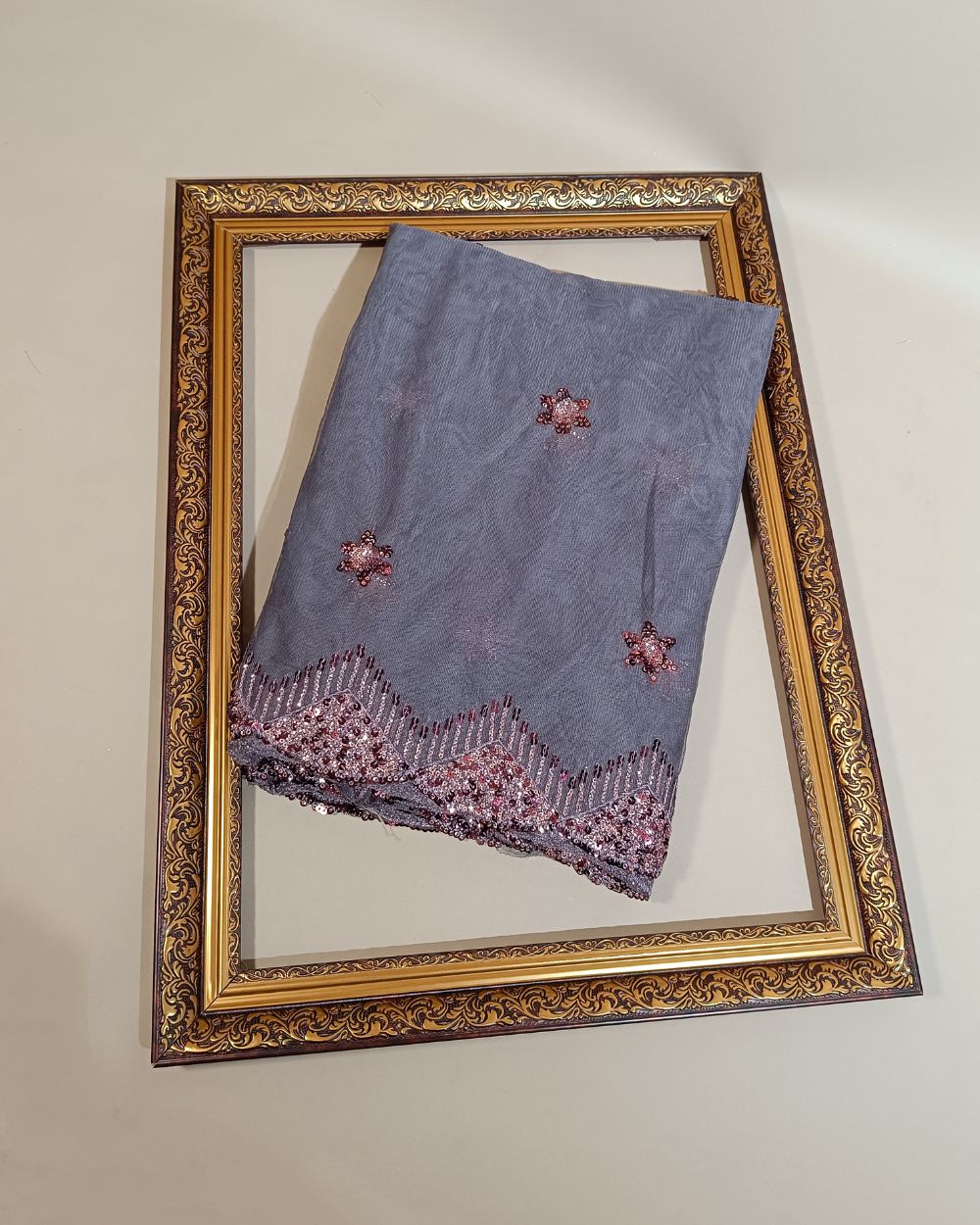 Net Work with Cutwork Border Dusty Grey Brown Colour 42 Inches Width