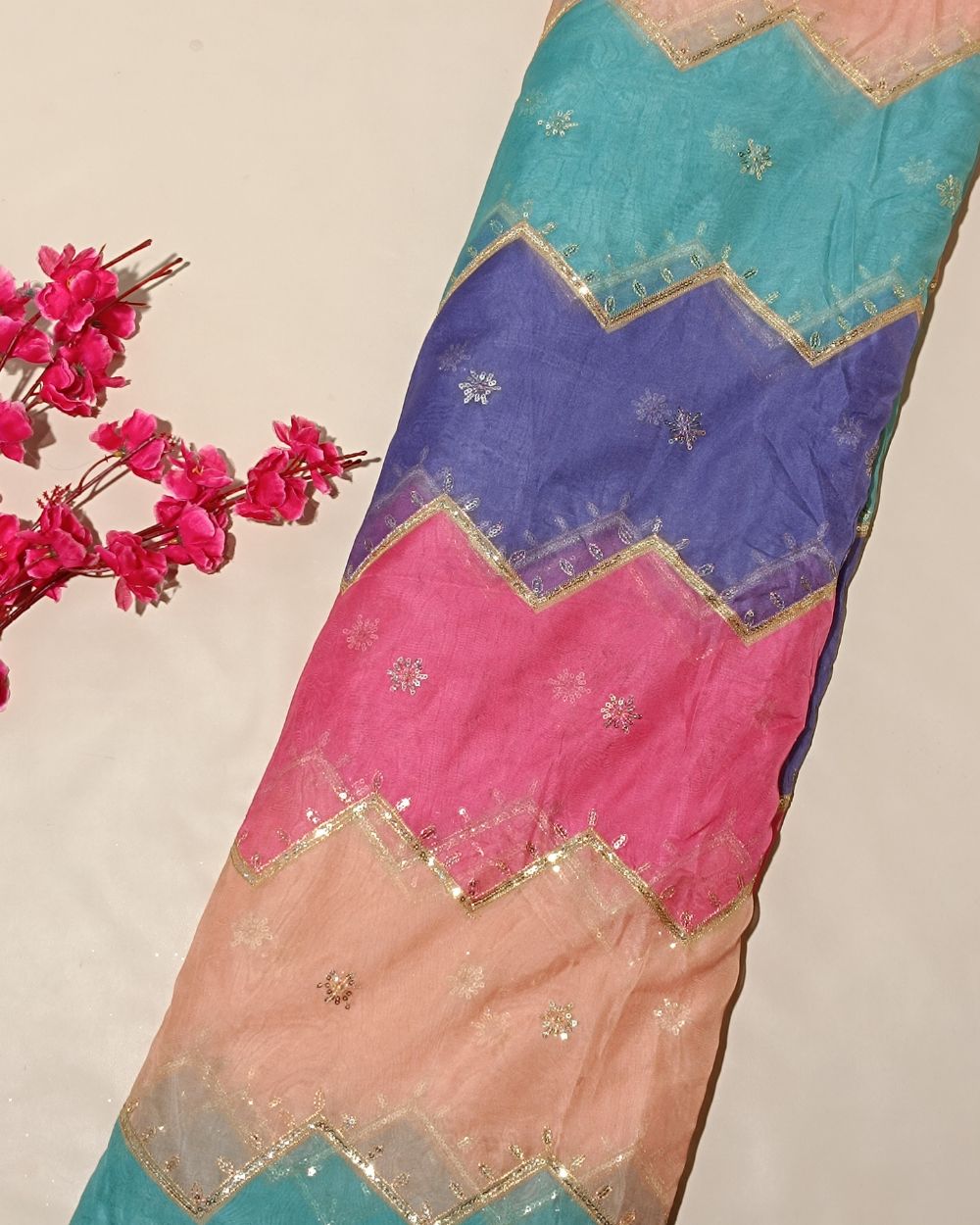 Sequin Embroidery on Premium Organza Multicolour 44 Inches Width