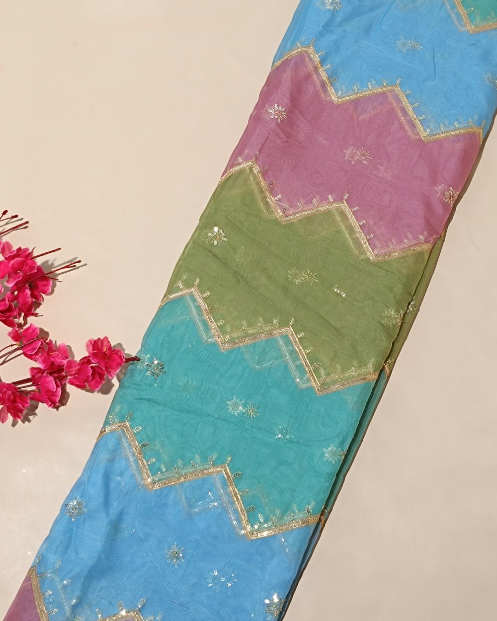 Sequin Embroidery on Premium Organza Multicolour 44 Inches Width