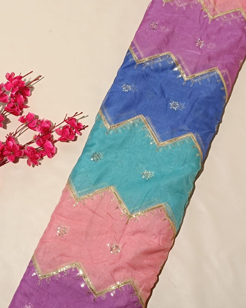 Sequin Embroidery on Premium Organza Multicolour 44 Inches Width