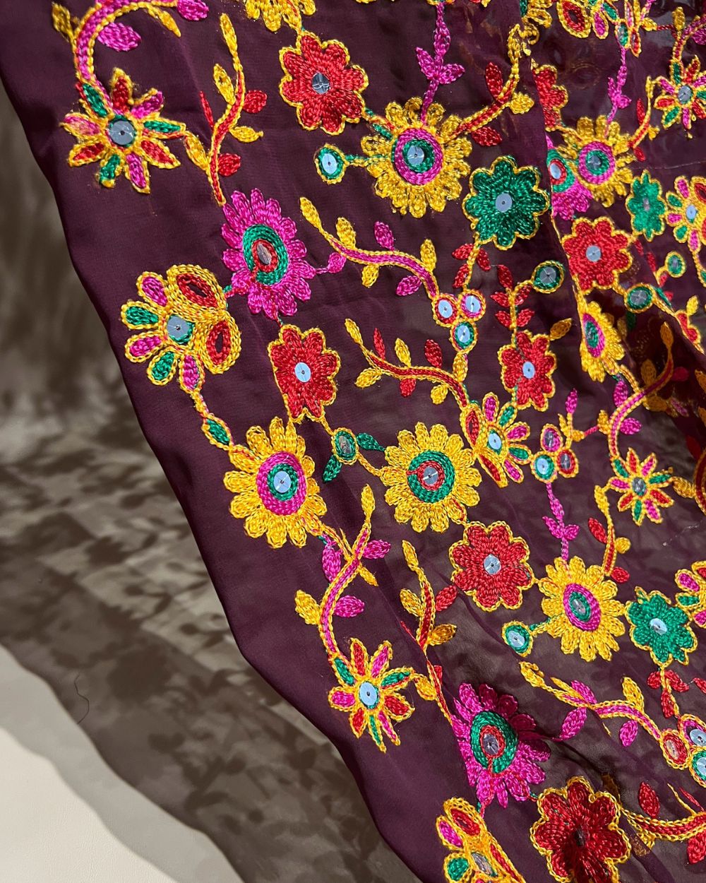 Georgette Gamthi(Rajasthani) Work Wine(Multicolor) 42 Inches Width