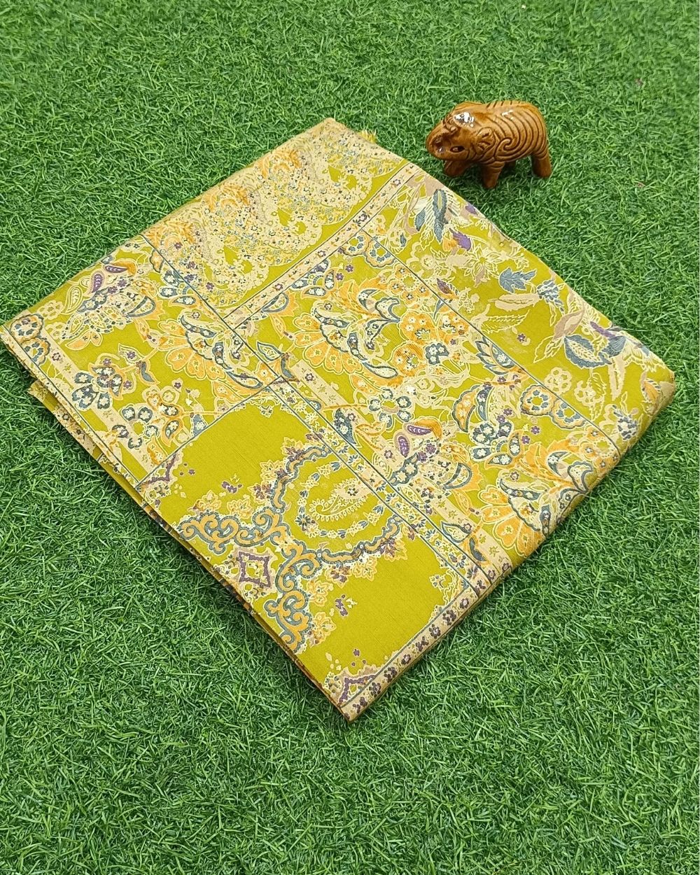 Printed Muslin Unstitched Top (2.40 mtr) & Bottom (2.50 mtr) Set Light Moss Green Colour 42 Inches Width