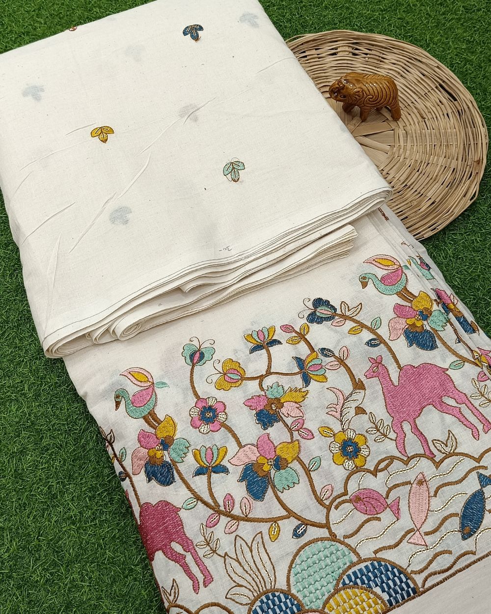 Kora Cotton Border Work Multicolor 45 Inches Width