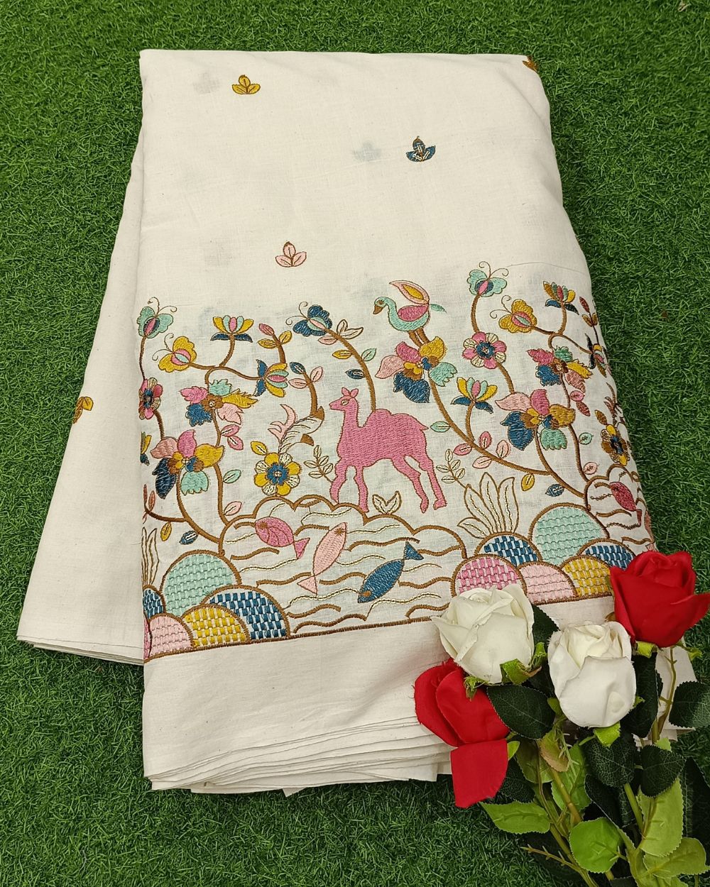 Kora Cotton Border Work Multicolor 45 Inches Width