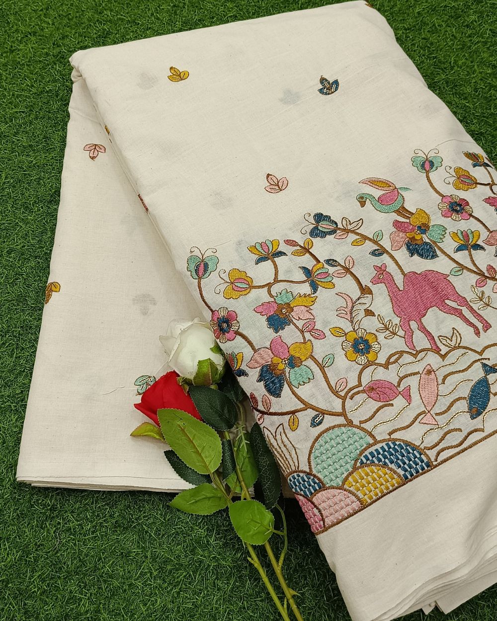 Kora Cotton Border Work Multicolor 45 Inches Width