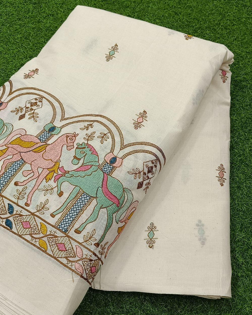 Kora Cotton Border Work Multicolor 45 Inches Width