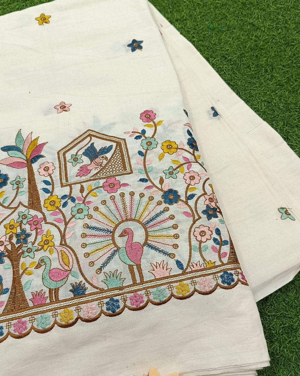 Kora Cotton Border Work Multicolor 45 Inches Width