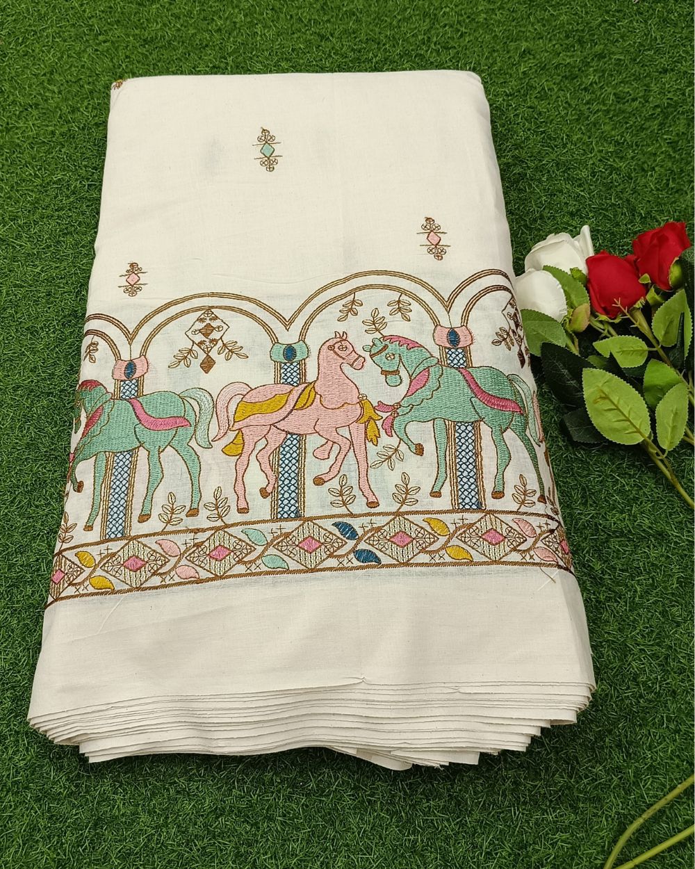 Kora Cotton Border Work Multicolor 45 Inches Width
