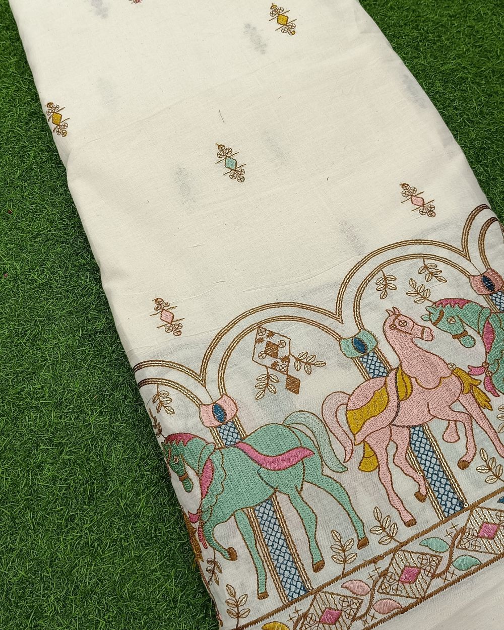 Kora Cotton Border Work Multicolor 45 Inches Width