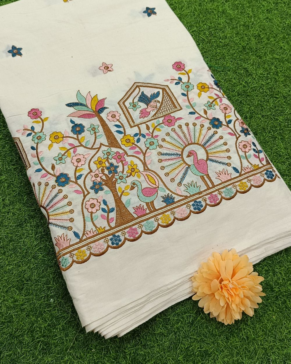 Kora Cotton Border Work Multicolor 45 Inches Width