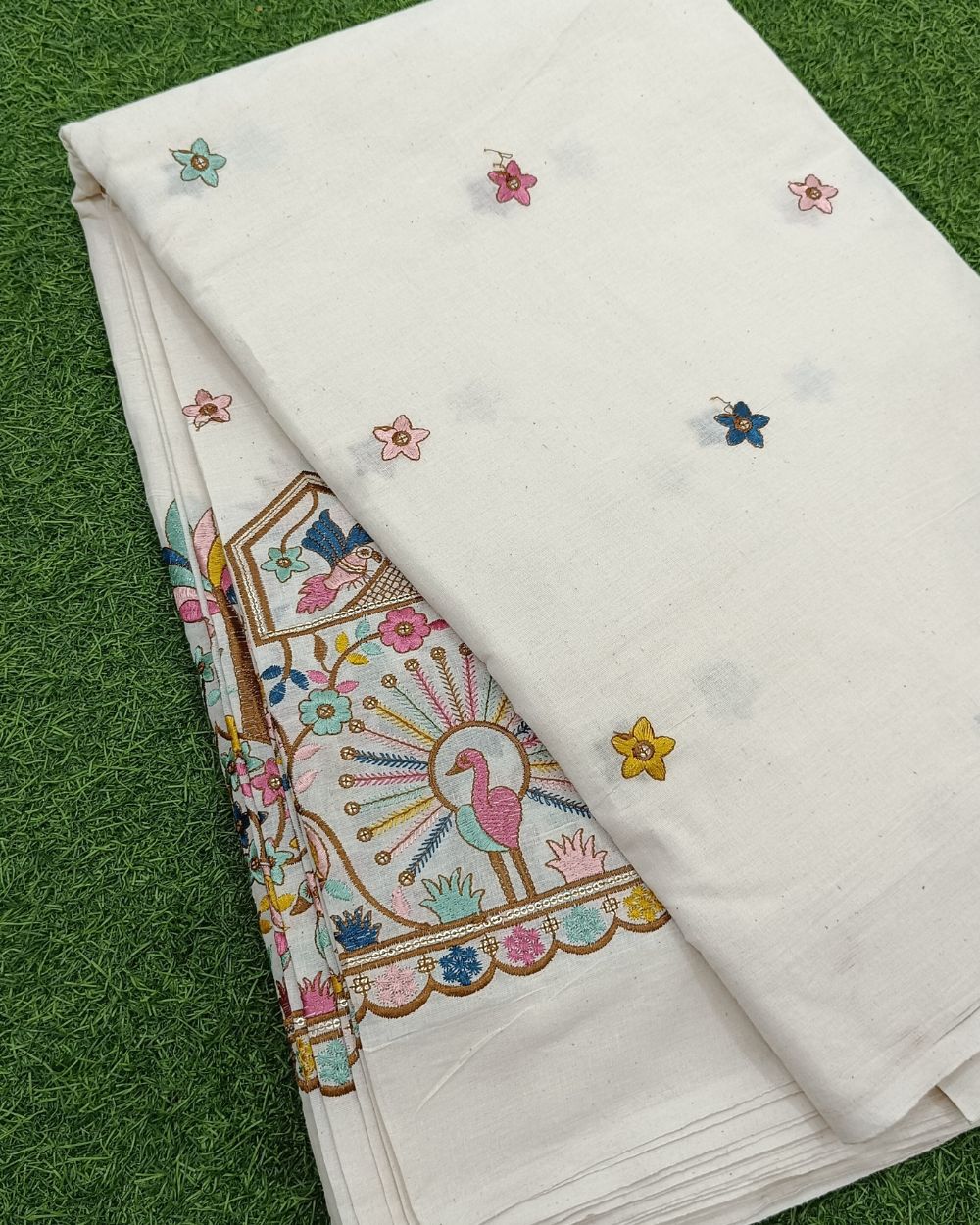 Kora Cotton Border Work Multicolor 45 Inches Width