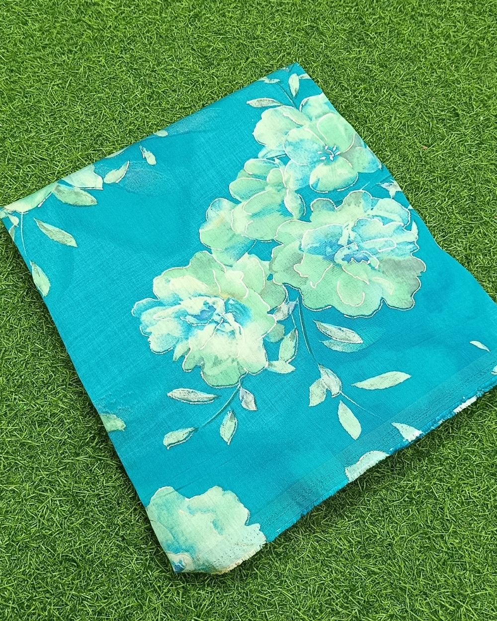 Printed Muslin Unstitched Top (2.55 mtr) & Bottom (2.50 mtr) Set Blue Colour 42 Inches Width