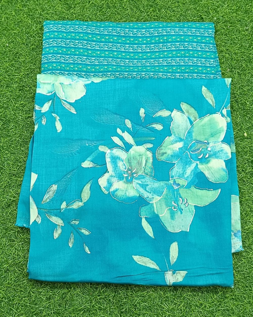 Printed Muslin Unstitched Top (2.55 mtr) & Bottom (2.50 mtr) Set Blue Colour 42 Inches Width
