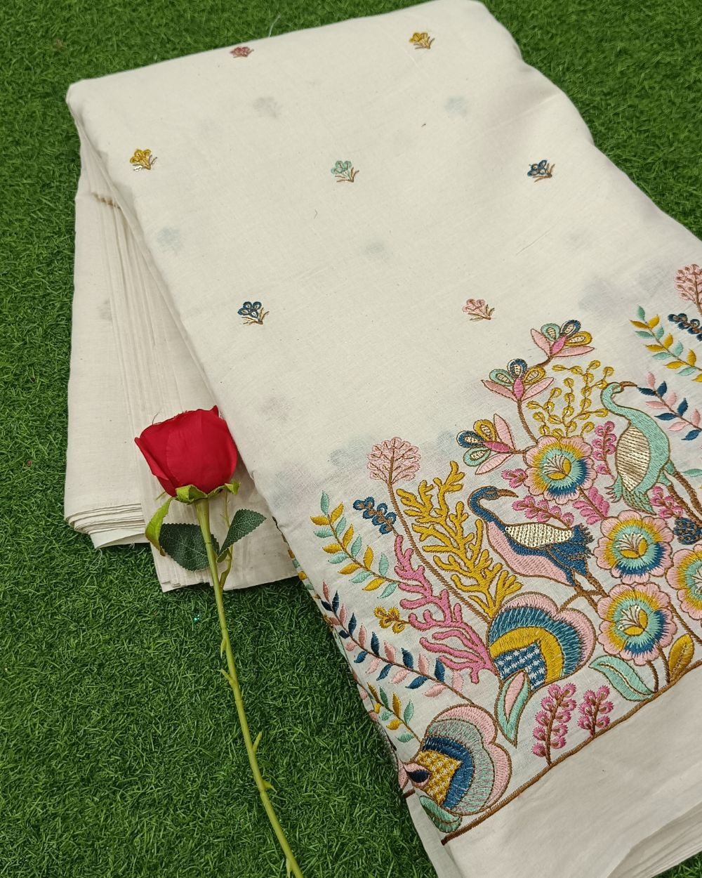 Kora Cotton Border Work Multicolor 45 Inches Width