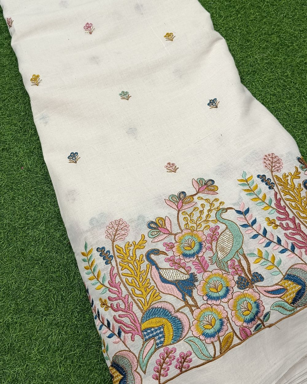Kora Cotton Border Work Multicolor 45 Inches Width