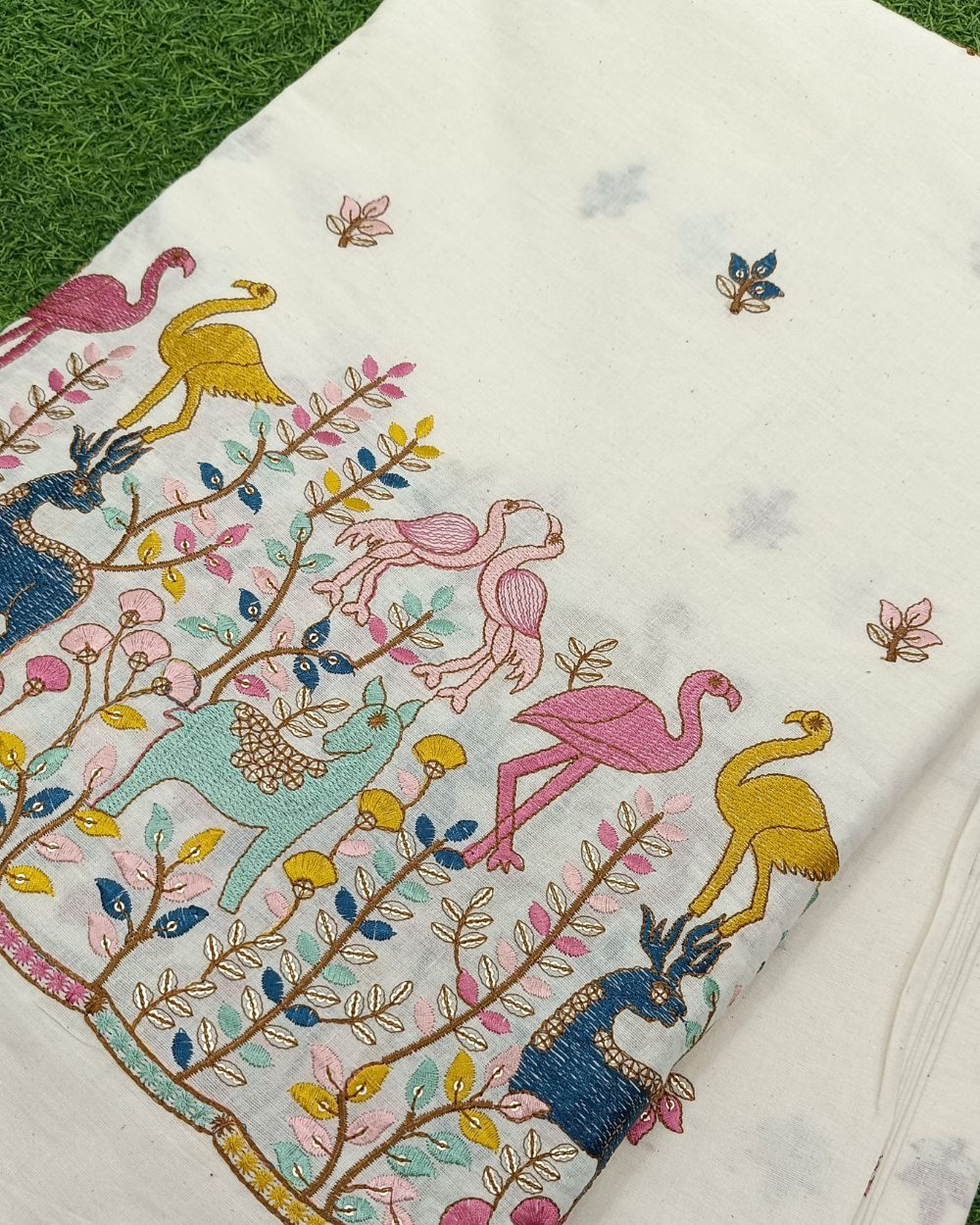 Kora Cotton Border Work Multicolor 45 Inches Width