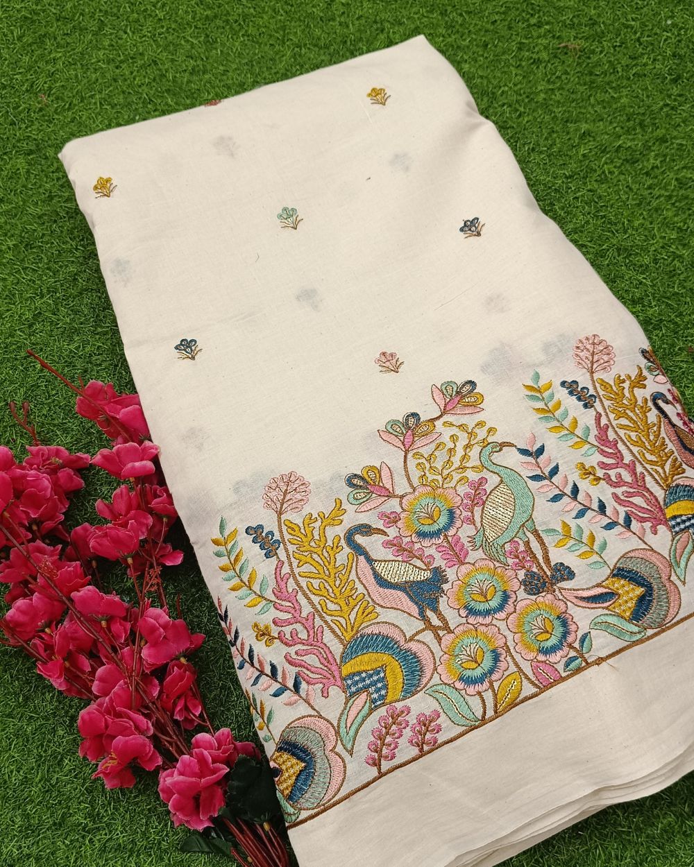 Kora Cotton Border Work Multicolor 45 Inches Width