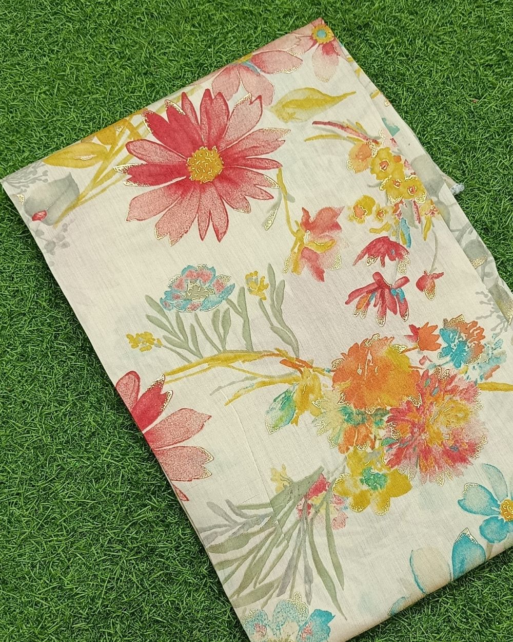 Printed Muslin Unstitched Top (2.80 mtr) & Bottom (2.45 mtr) Set Cream Colour 42 Inches Width