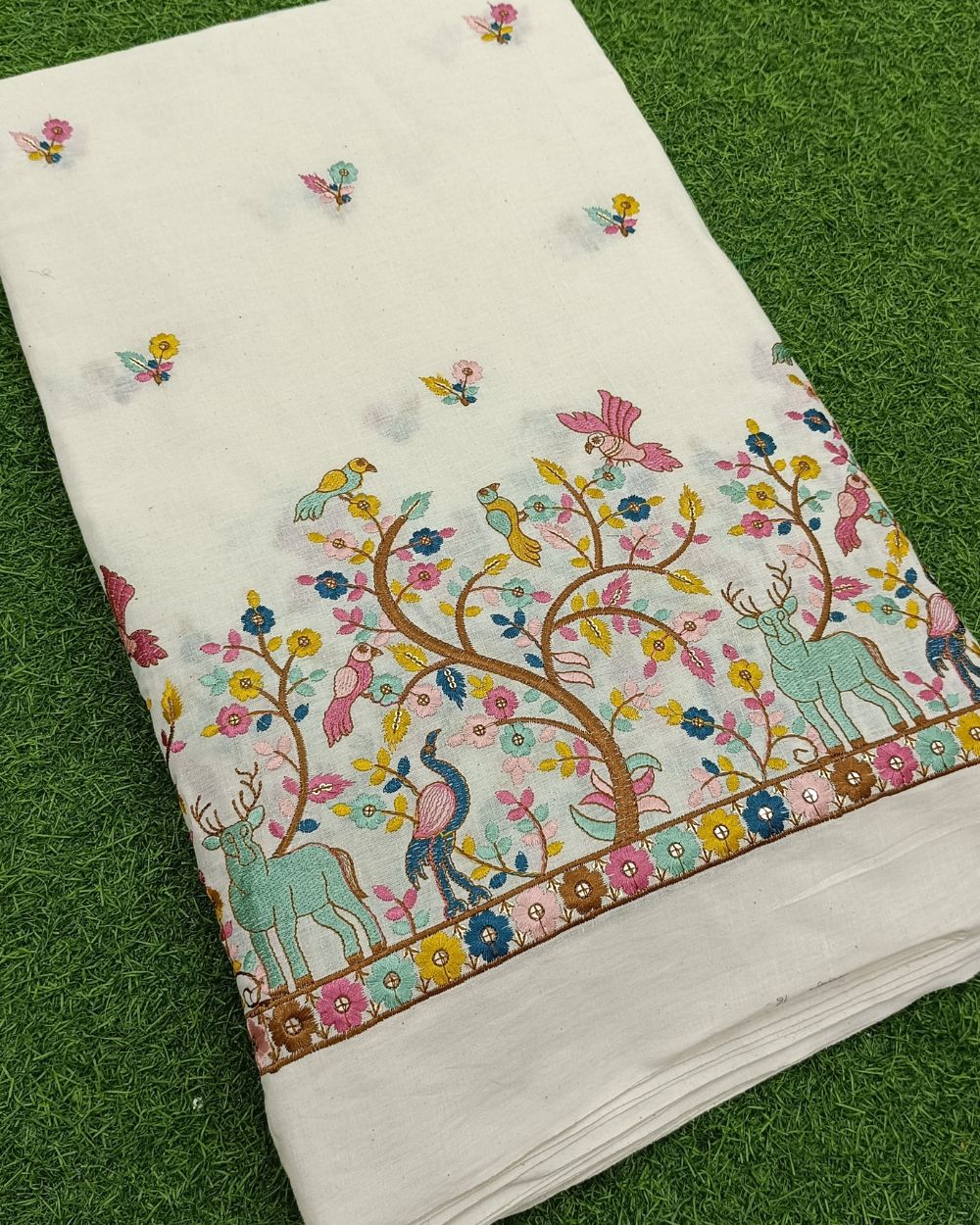 Kora Cotton Border Work Multicolor 45 Inches Width