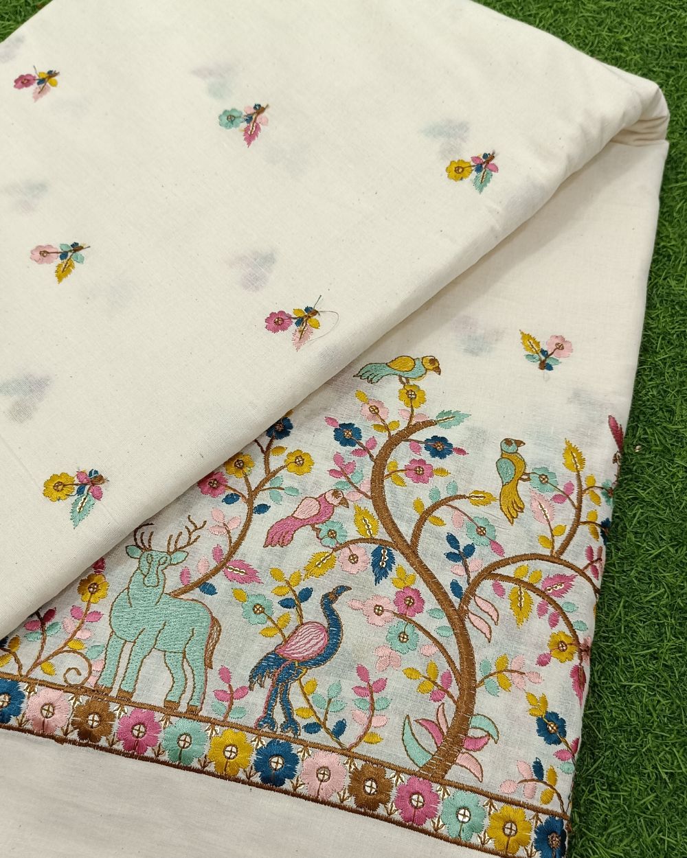 Kora Cotton Border Work Multicolor 45 Inches Width