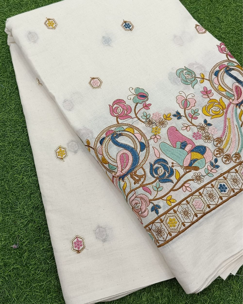 Kora Cotton Border Work Multicolor 45 Inches Width