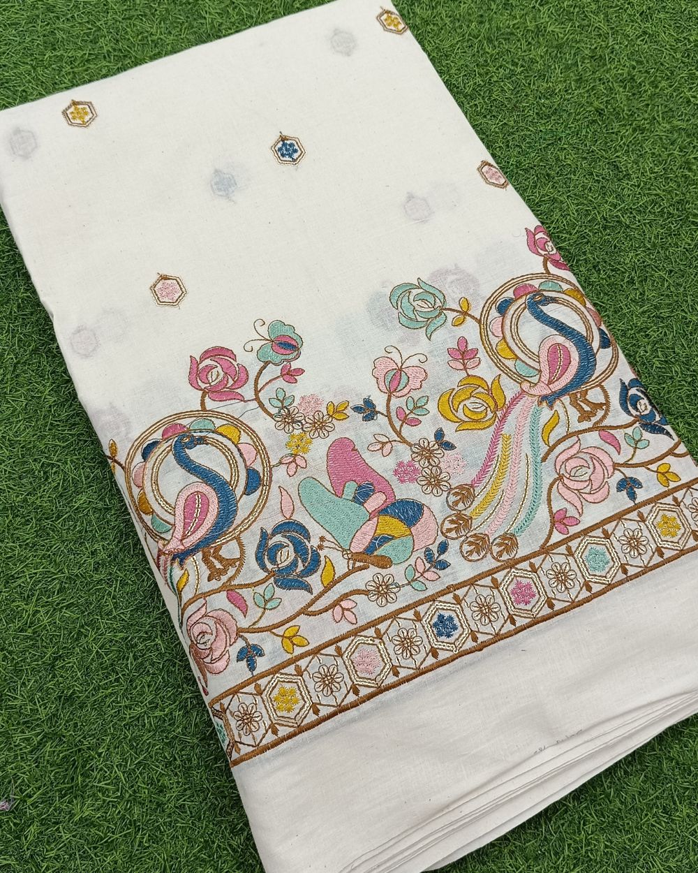 Kora Cotton Border Work Multicolor 45 Inches Width